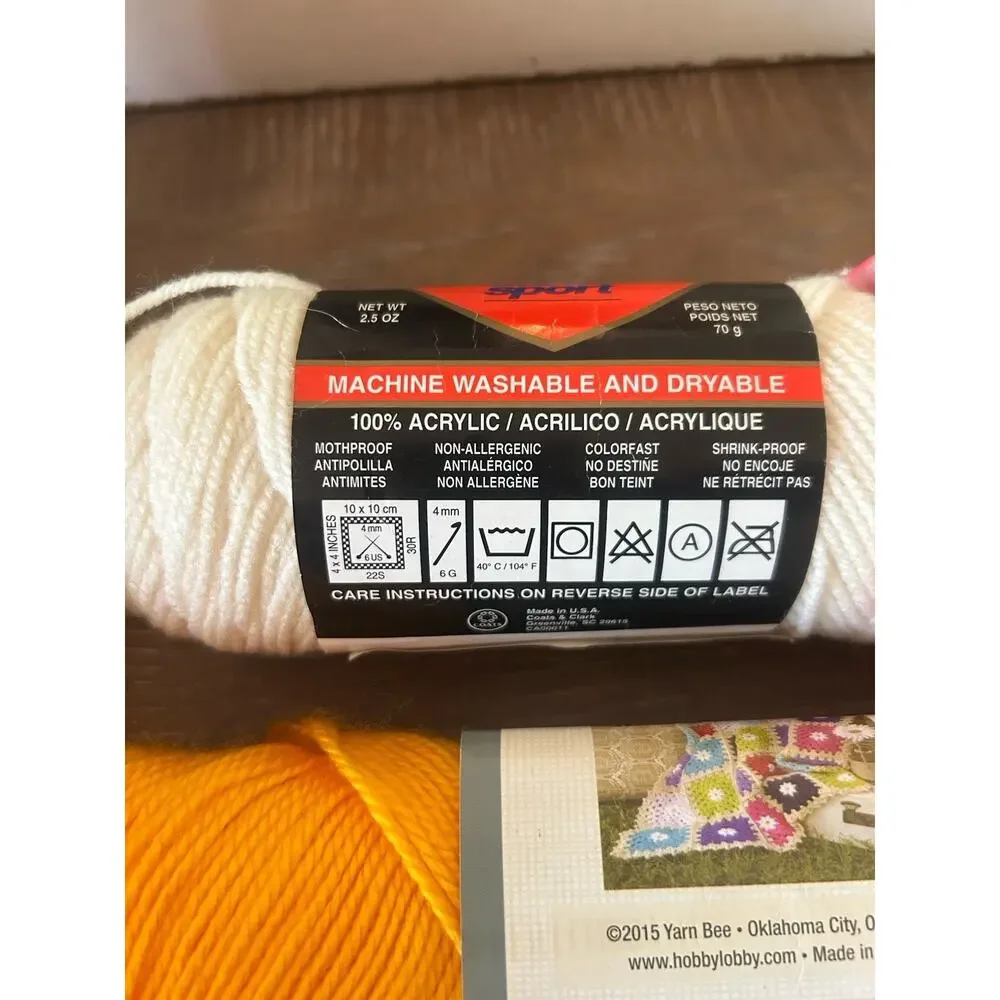Vtg Mixed Lot Of 4 Yarn Skeins Acrylic Cotton? Saffron Mustard Yellow Off White